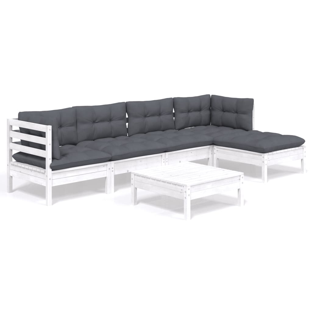 6-delige Loungeset met kussens grenenhout wit is nu te koop bij PeponiXL, paradijselijk wonen!