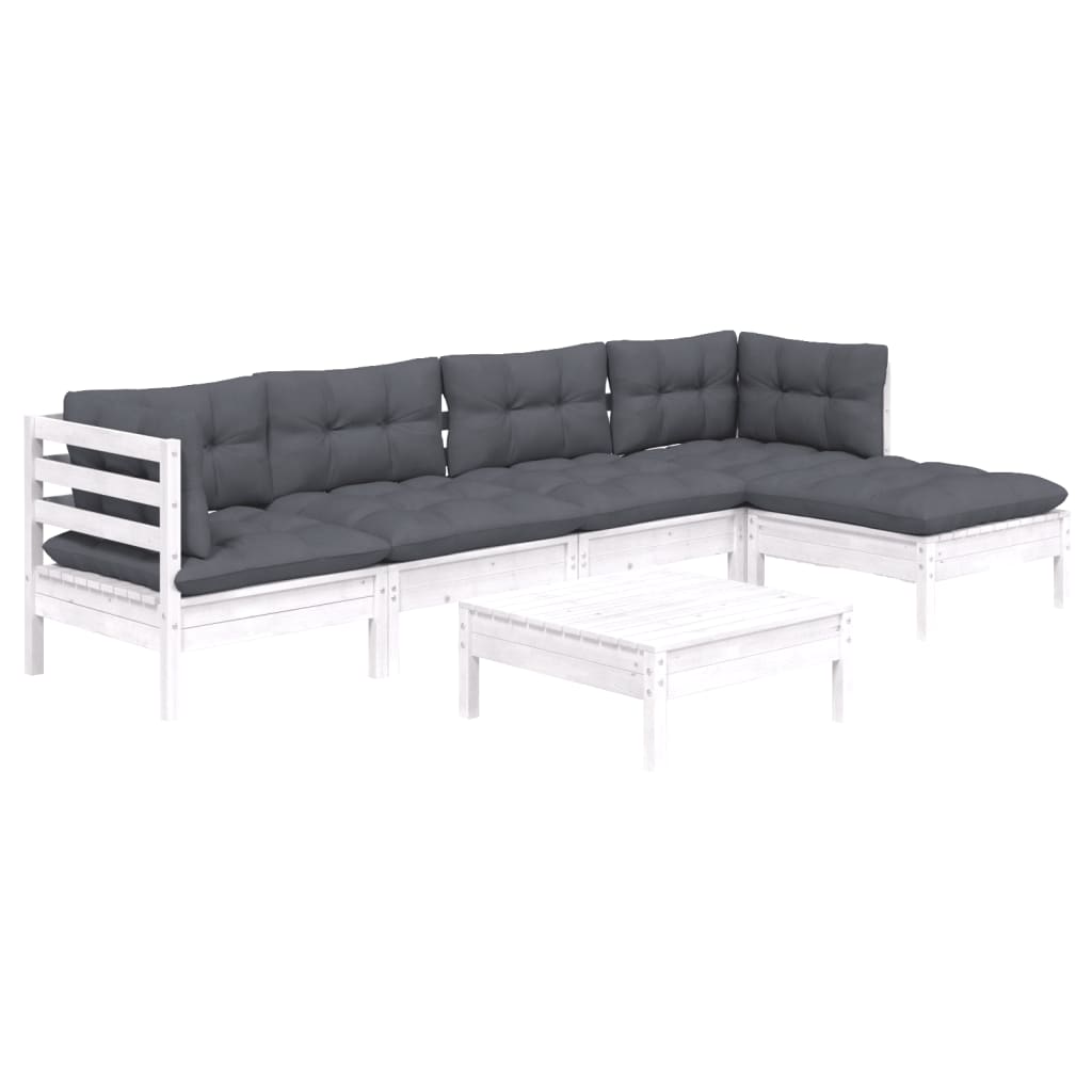 6-delige Loungeset met kussens grenenhout wit is nu te koop bij PeponiXL, paradijselijk wonen!