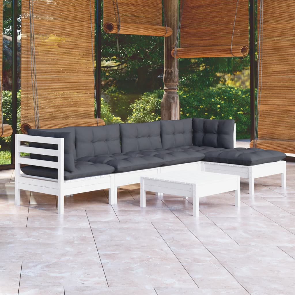 6-delige Loungeset met kussens grenenhout wit is nu te koop bij PeponiXL, paradijselijk wonen!