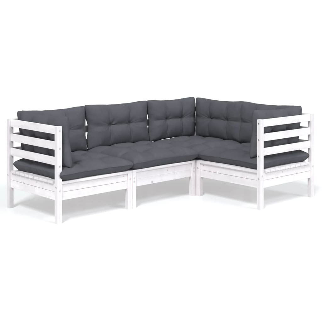 4-delige Loungeset met kussens grenenhout wit is nu te koop bij PeponiXL, paradijselijk wonen!