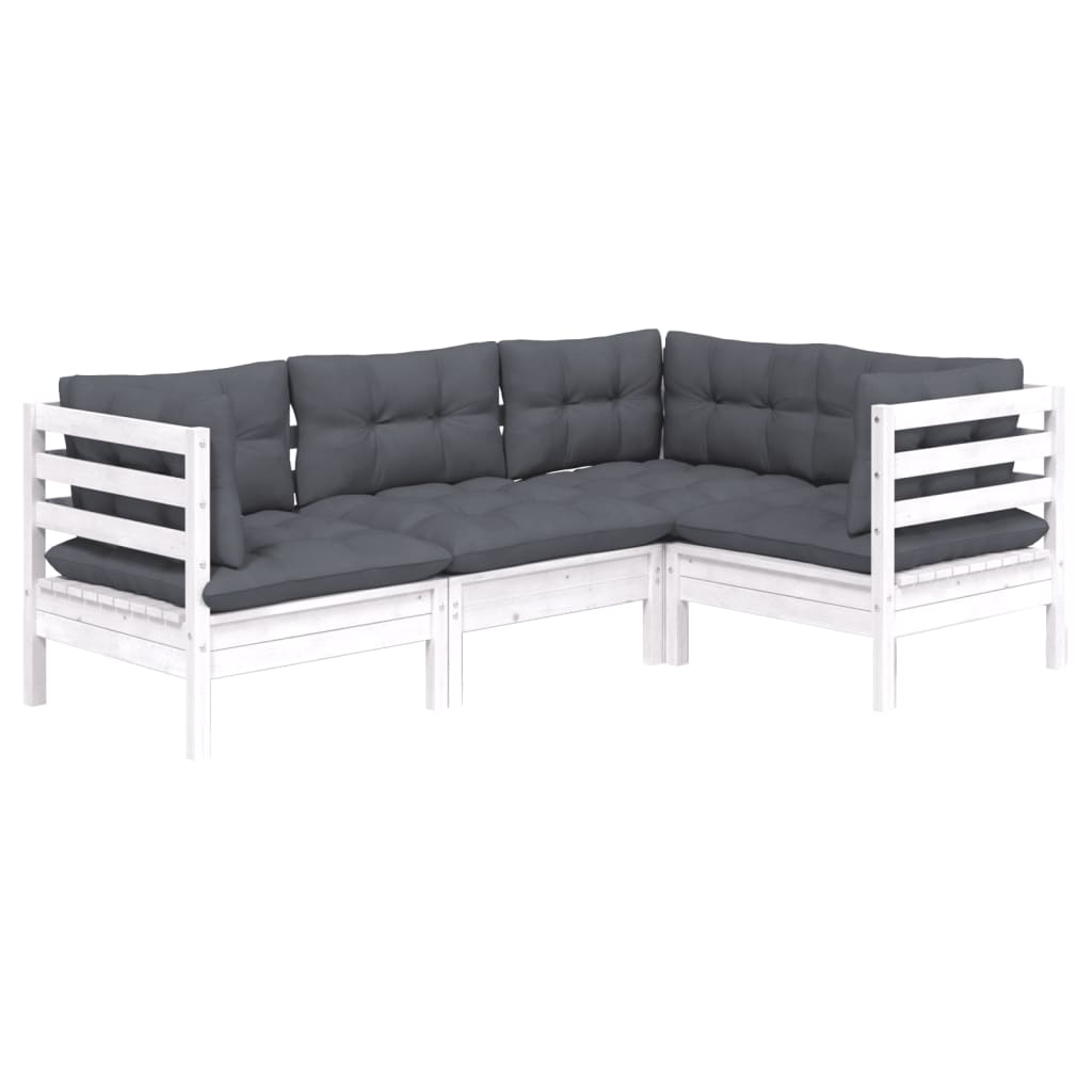 4-delige Loungeset met kussens grenenhout wit is nu te koop bij PeponiXL, paradijselijk wonen!