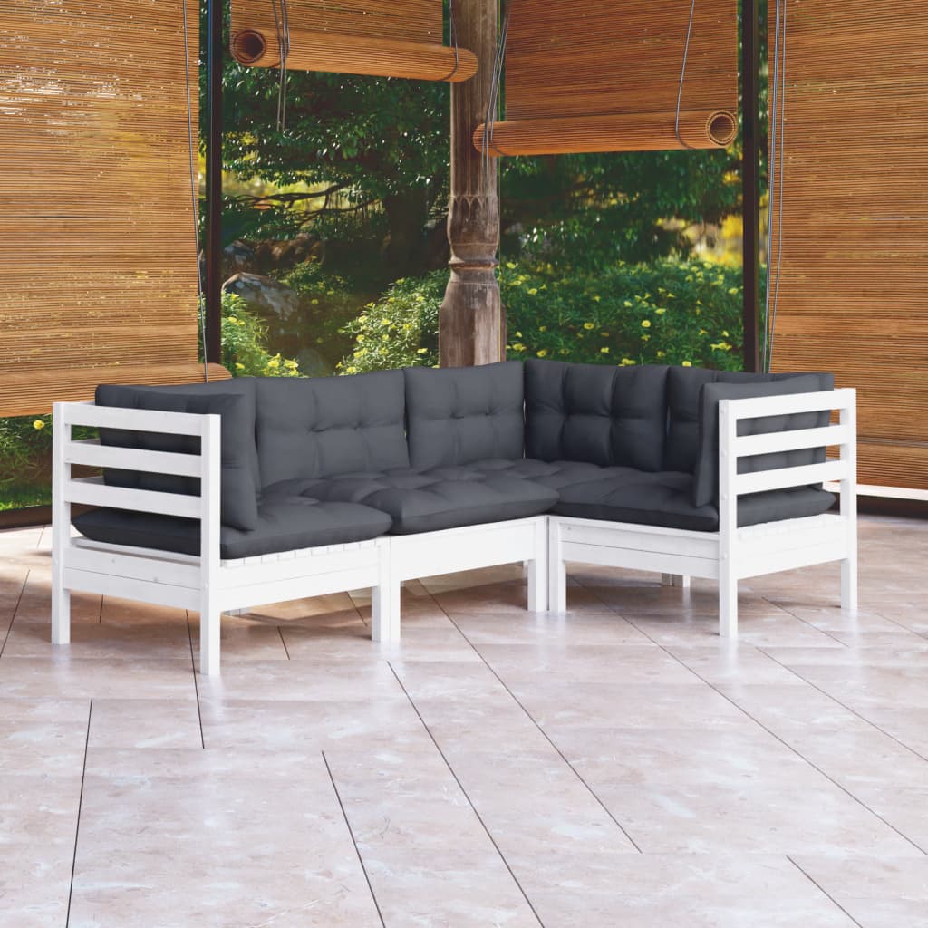 4-delige Loungeset met kussens grenenhout wit is nu te koop bij PeponiXL, paradijselijk wonen!