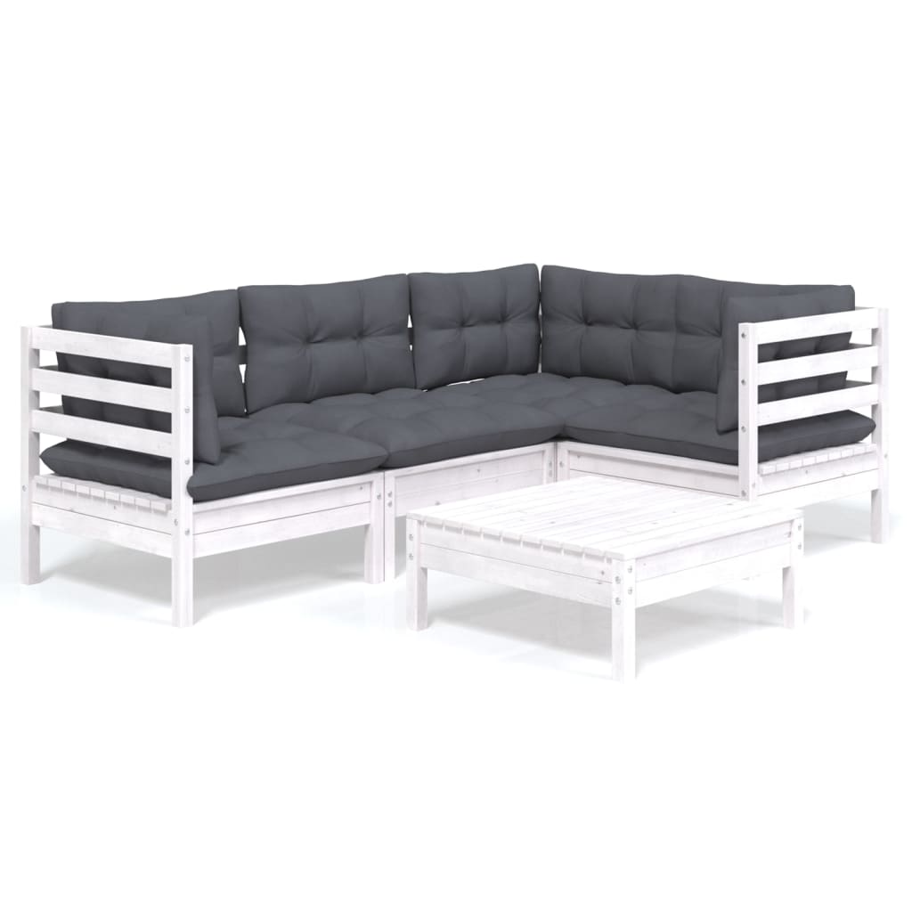 5-delige Loungeset met kussens grenenhout wit is nu te koop bij PeponiXL, paradijselijk wonen!