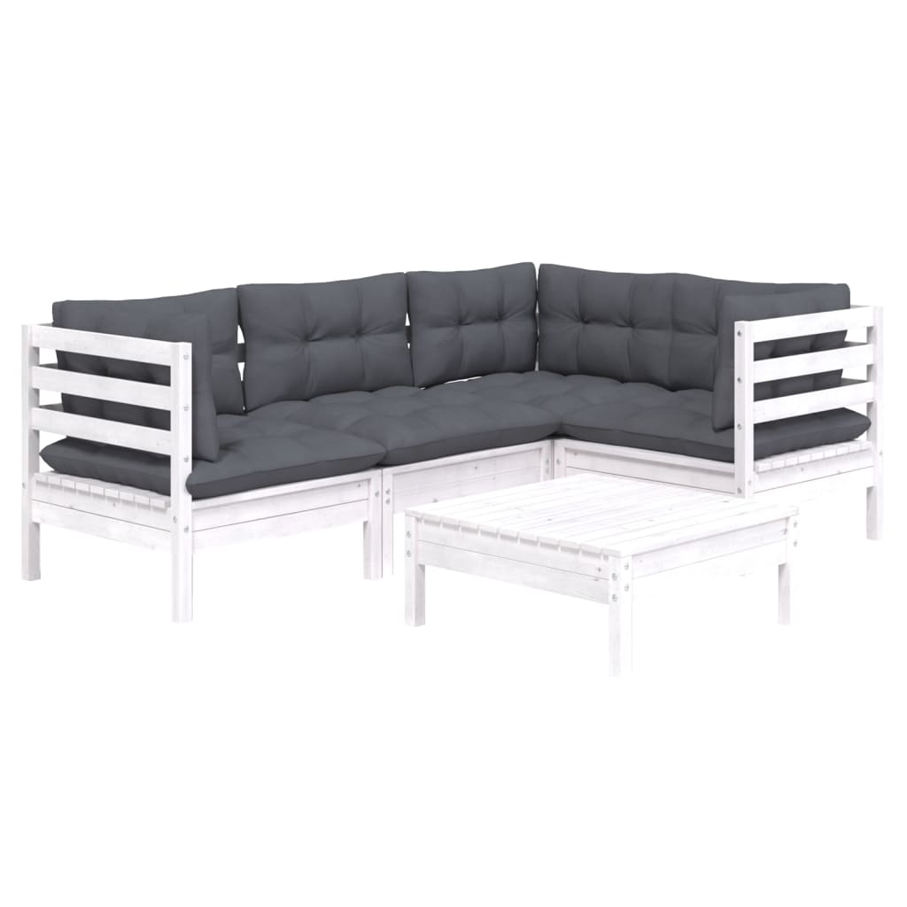 5-delige Loungeset met kussens grenenhout wit is nu te koop bij PeponiXL, paradijselijk wonen!