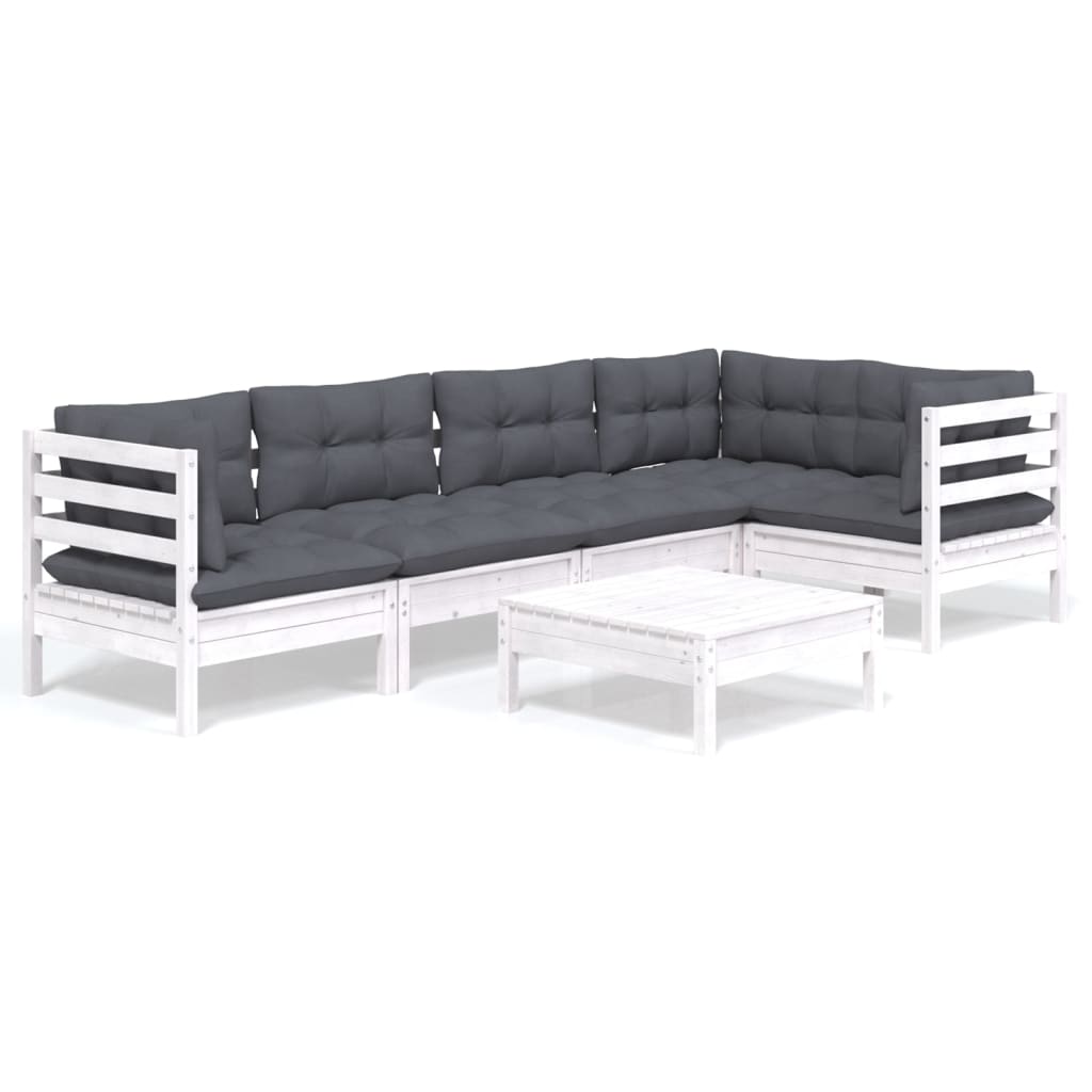 6-delige Loungeset met kussens grenenhout wit is nu te koop bij PeponiXL, paradijselijk wonen!