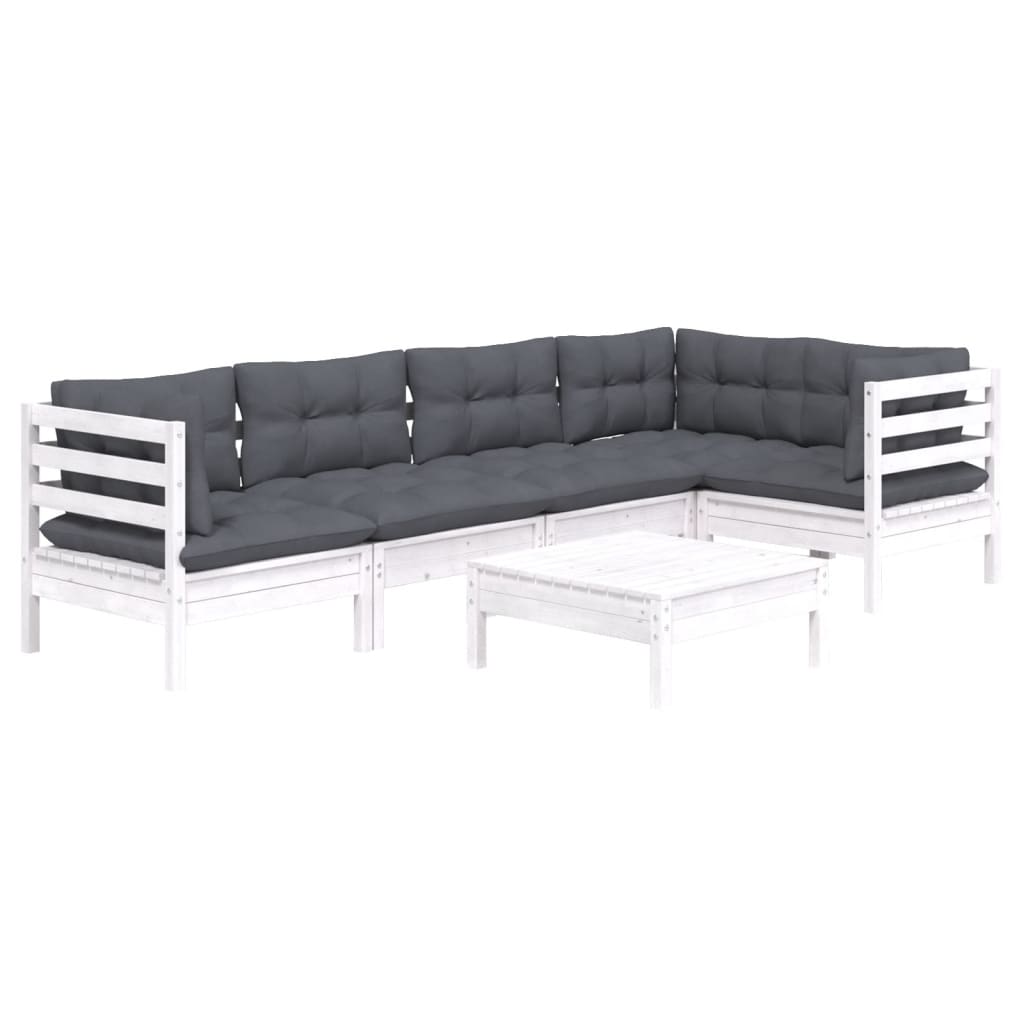 6-delige Loungeset met kussens grenenhout wit is nu te koop bij PeponiXL, paradijselijk wonen!