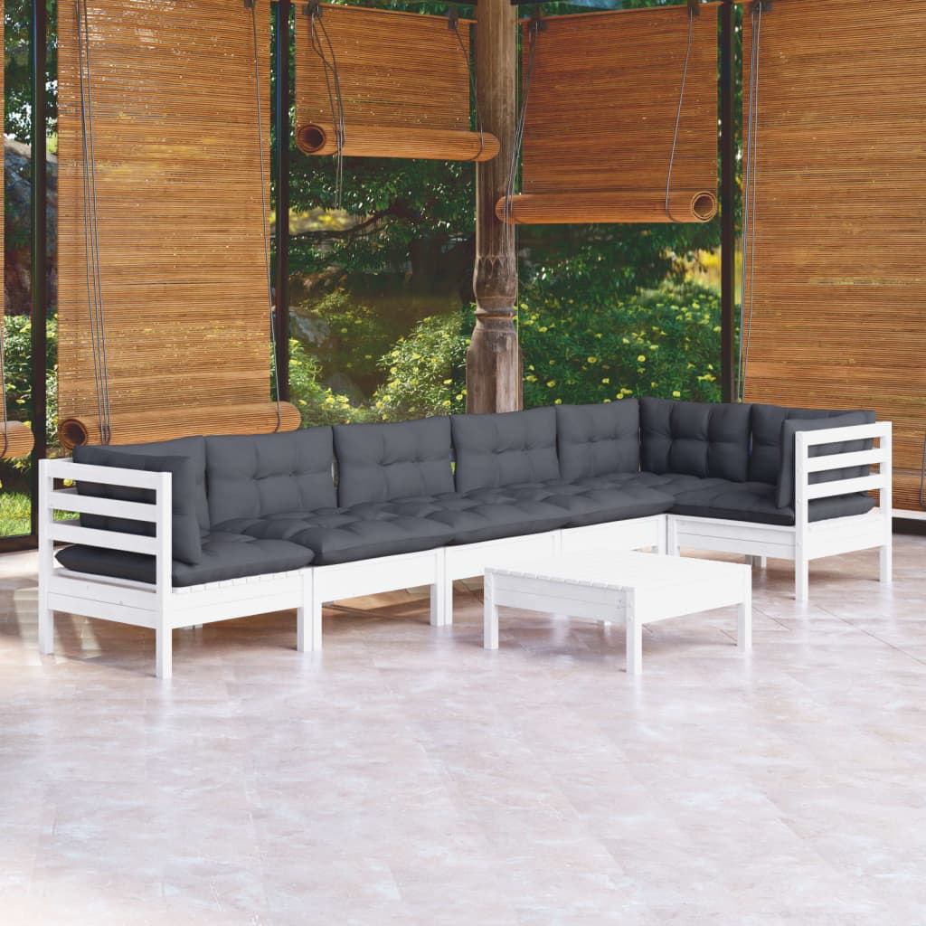 7-delige Loungeset met kussens grenenhout wit is nu te koop bij PeponiXL, paradijselijk wonen!