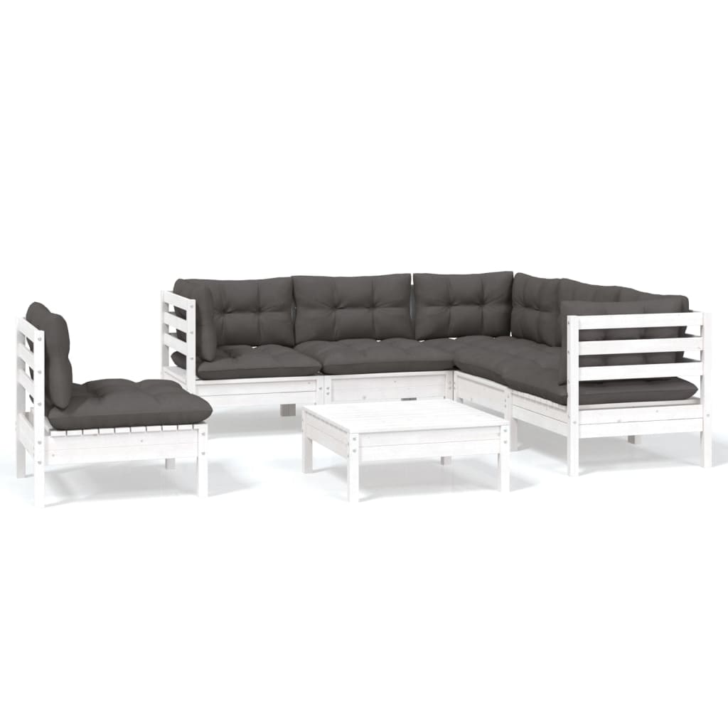 6-delige Loungeset met kussens grenenhout wit is nu te koop bij PeponiXL, paradijselijk wonen!