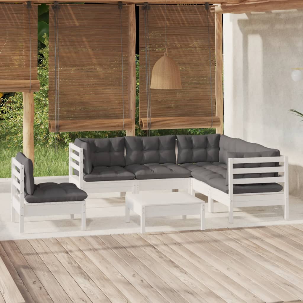 6-delige Loungeset met kussens grenenhout wit is nu te koop bij PeponiXL, paradijselijk wonen!