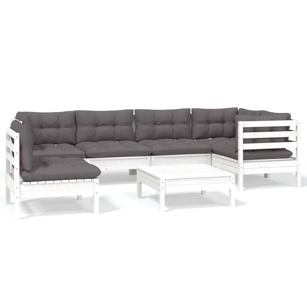 7-delige Loungeset met kussens grenenhout wit is nu te koop bij PeponiXL, paradijselijk wonen!
