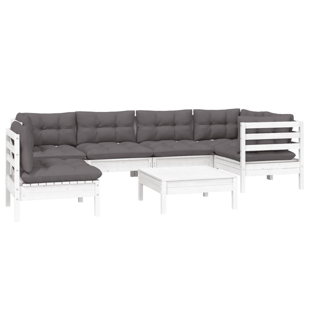 7-delige Loungeset met kussens grenenhout wit is nu te koop bij PeponiXL, paradijselijk wonen!