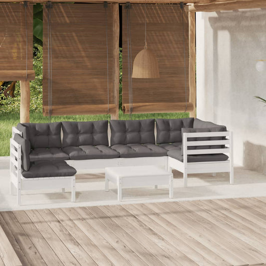7-delige Loungeset met kussens grenenhout wit is nu te koop bij PeponiXL, paradijselijk wonen!
