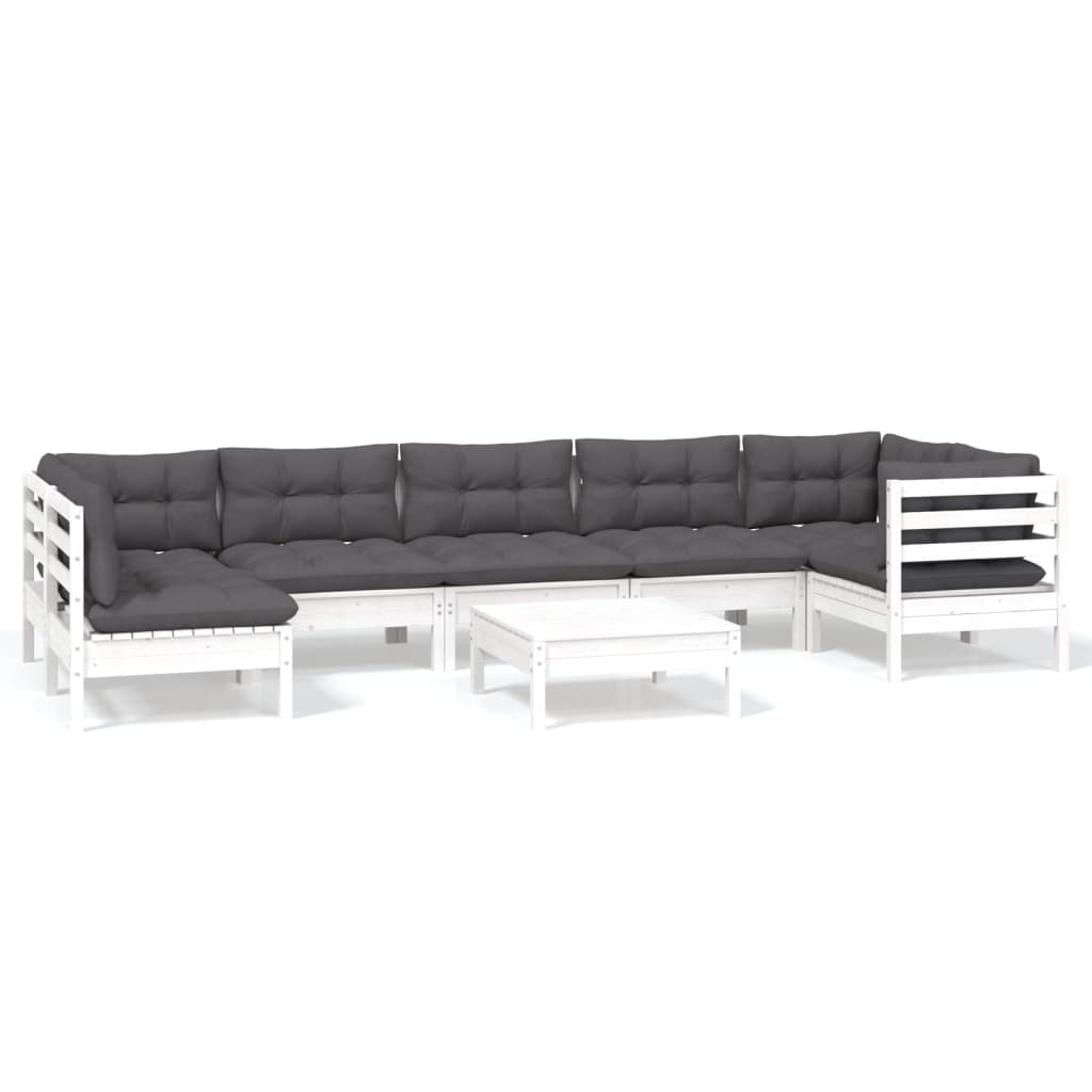 8-delige Loungeset met kussens grenenhout wit is nu te koop bij PeponiXL, paradijselijk wonen!