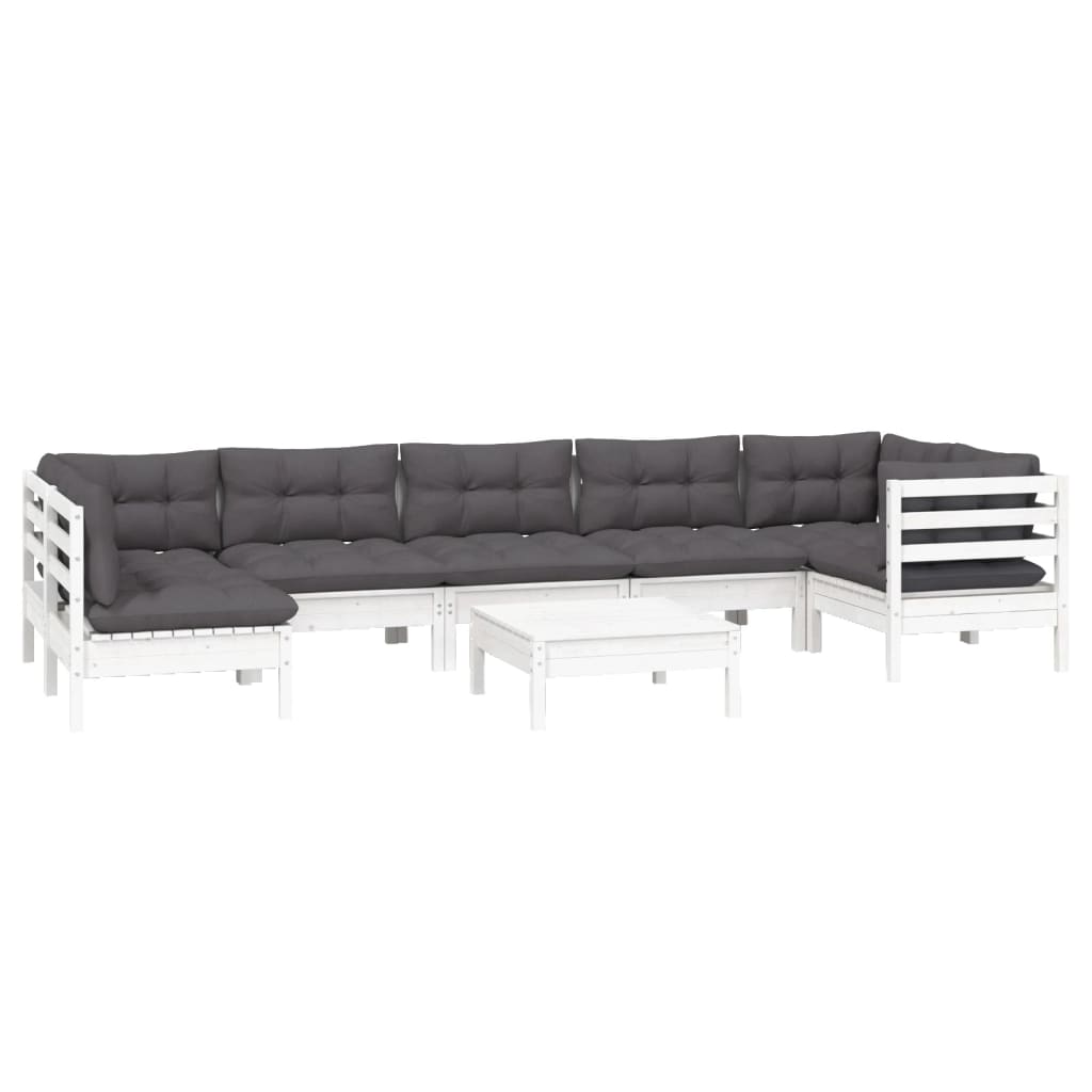 8-delige Loungeset met kussens grenenhout wit is nu te koop bij PeponiXL, paradijselijk wonen!