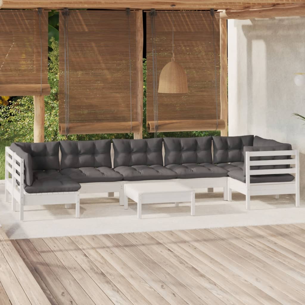 8-delige Loungeset met kussens grenenhout wit is nu te koop bij PeponiXL, paradijselijk wonen!