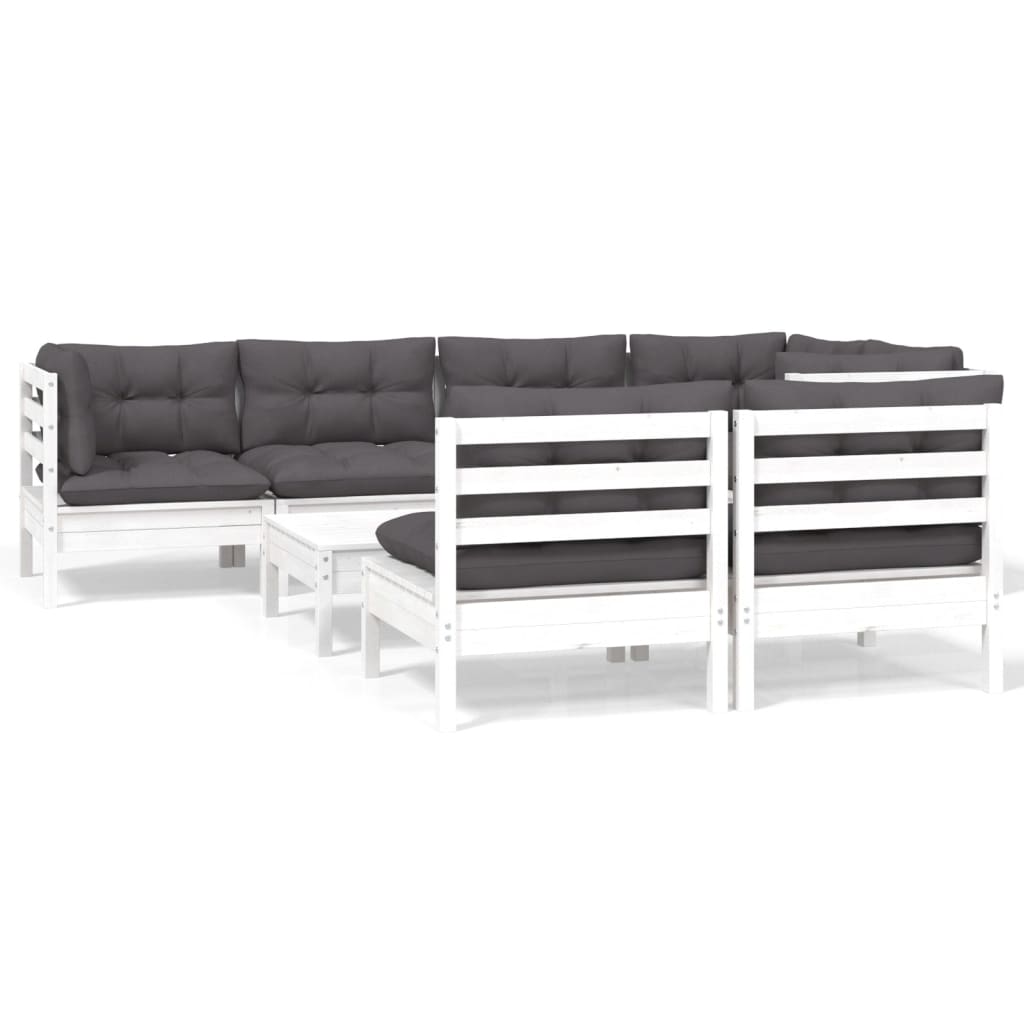 8-delige Loungeset met kussens massief grenenhout wit is nu te koop bij PeponiXL, paradijselijk wonen!