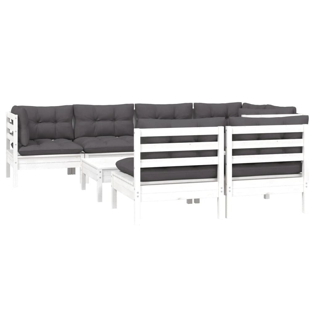 8-delige Loungeset met kussens massief grenenhout wit is nu te koop bij PeponiXL, paradijselijk wonen!