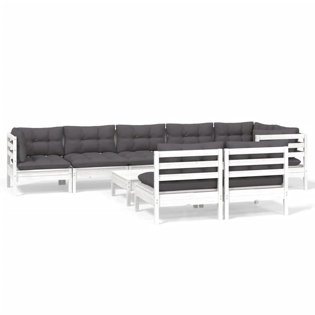 9-delige Loungeset met kussens massief grenenhout wit is nu te koop bij PeponiXL, paradijselijk wonen!