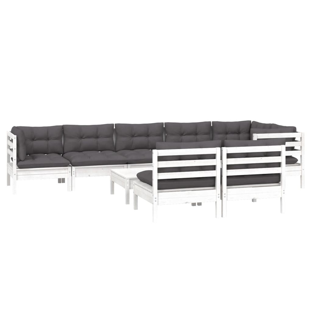 9-delige Loungeset met kussens massief grenenhout wit is nu te koop bij PeponiXL, paradijselijk wonen!