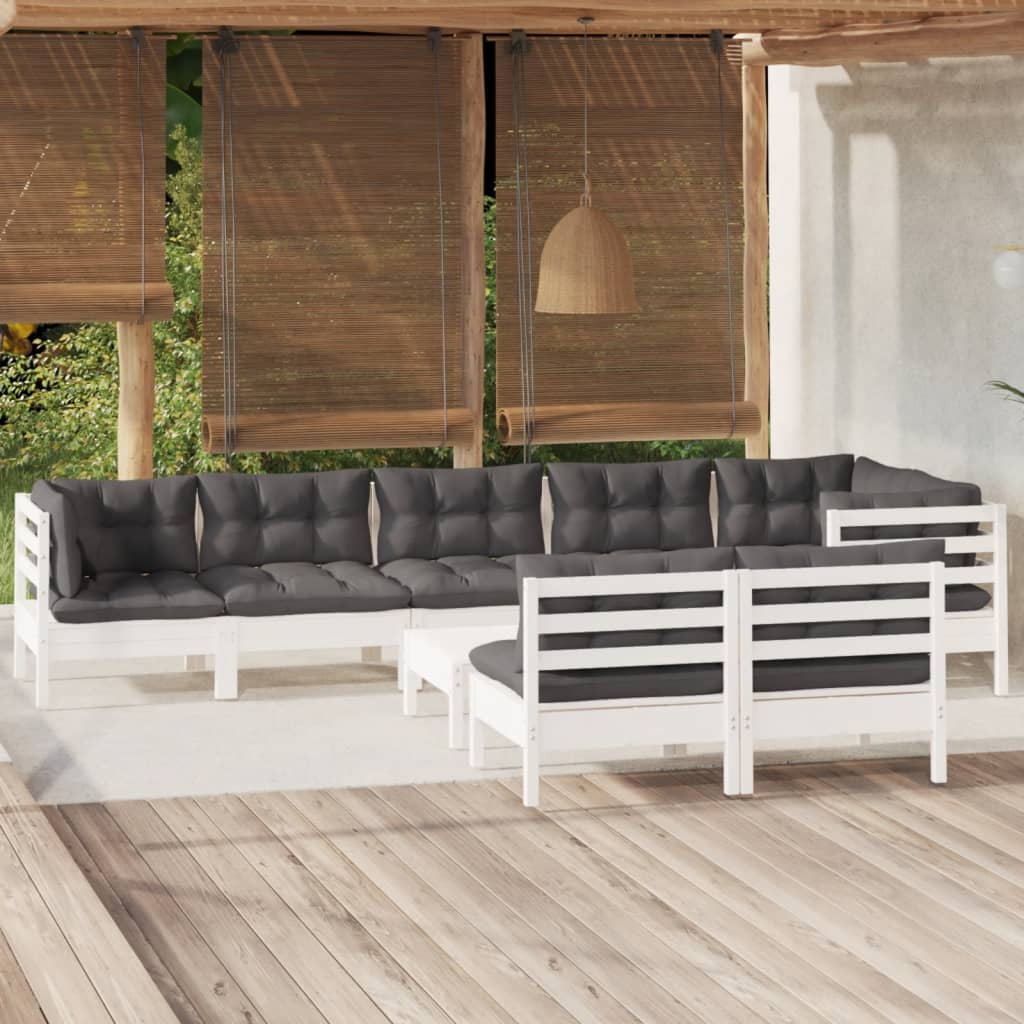 9-delige Loungeset met kussens massief grenenhout wit is nu te koop bij PeponiXL, paradijselijk wonen!