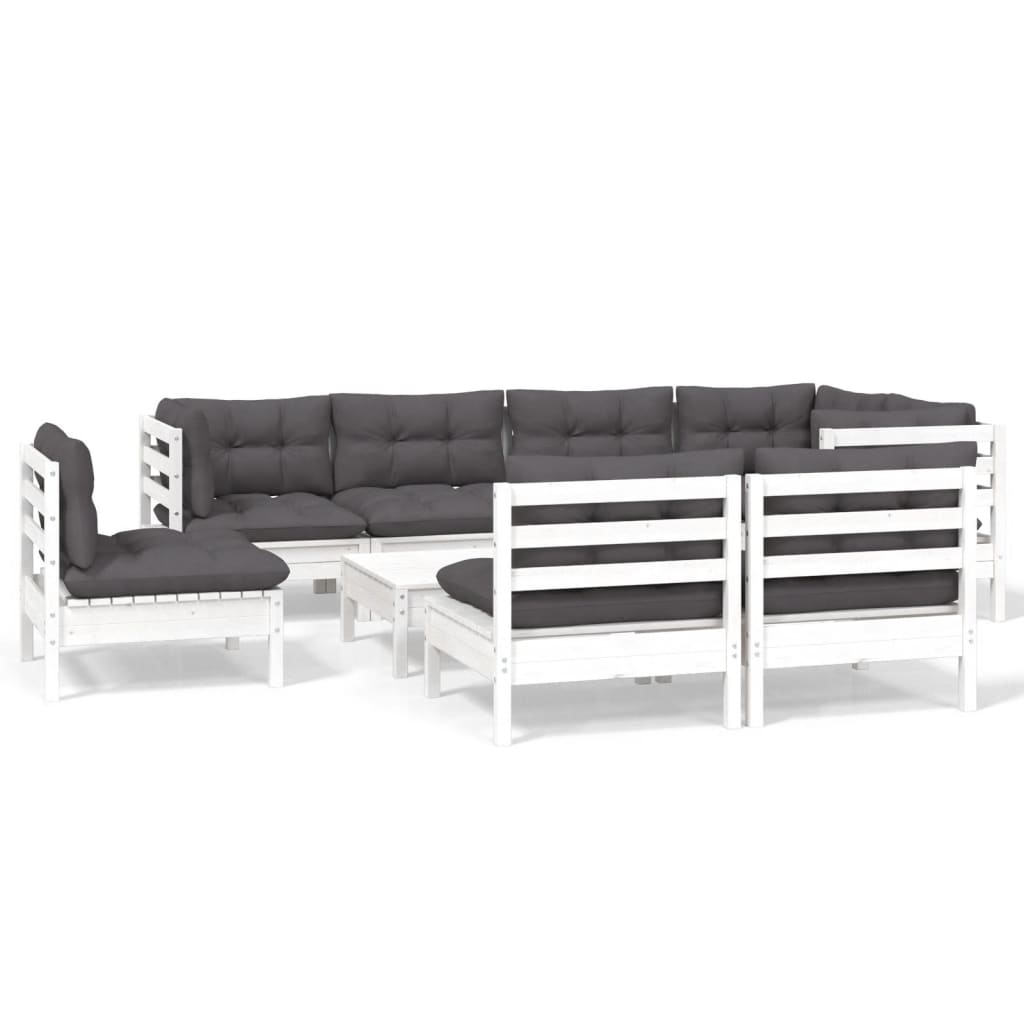 9-delige Loungeset met kussens massief grenenhout wit is nu te koop bij PeponiXL, paradijselijk wonen!