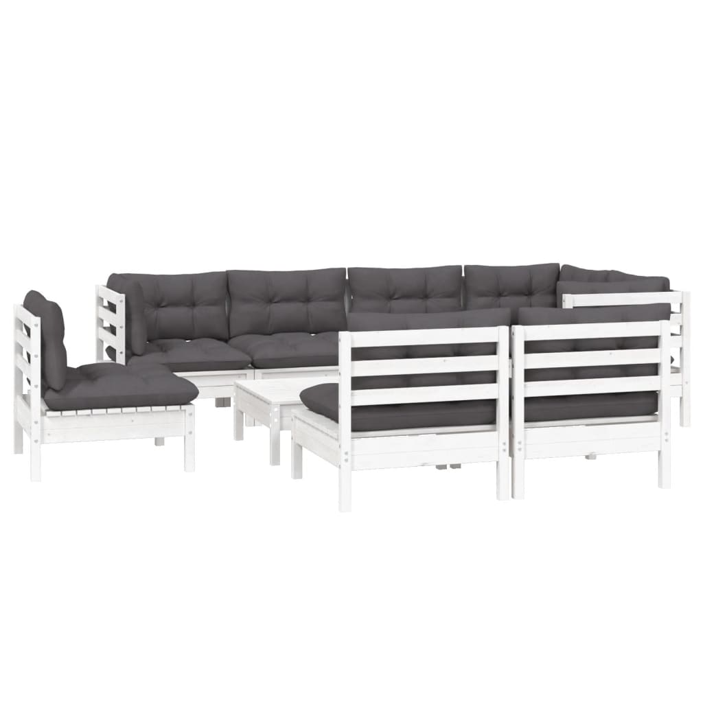 9-delige Loungeset met kussens massief grenenhout wit is nu te koop bij PeponiXL, paradijselijk wonen!