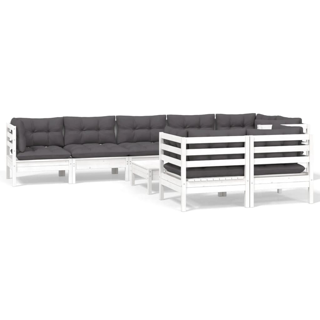 9-delige Loungeset met kussens massief grenenhout wit is nu te koop bij PeponiXL, paradijselijk wonen!