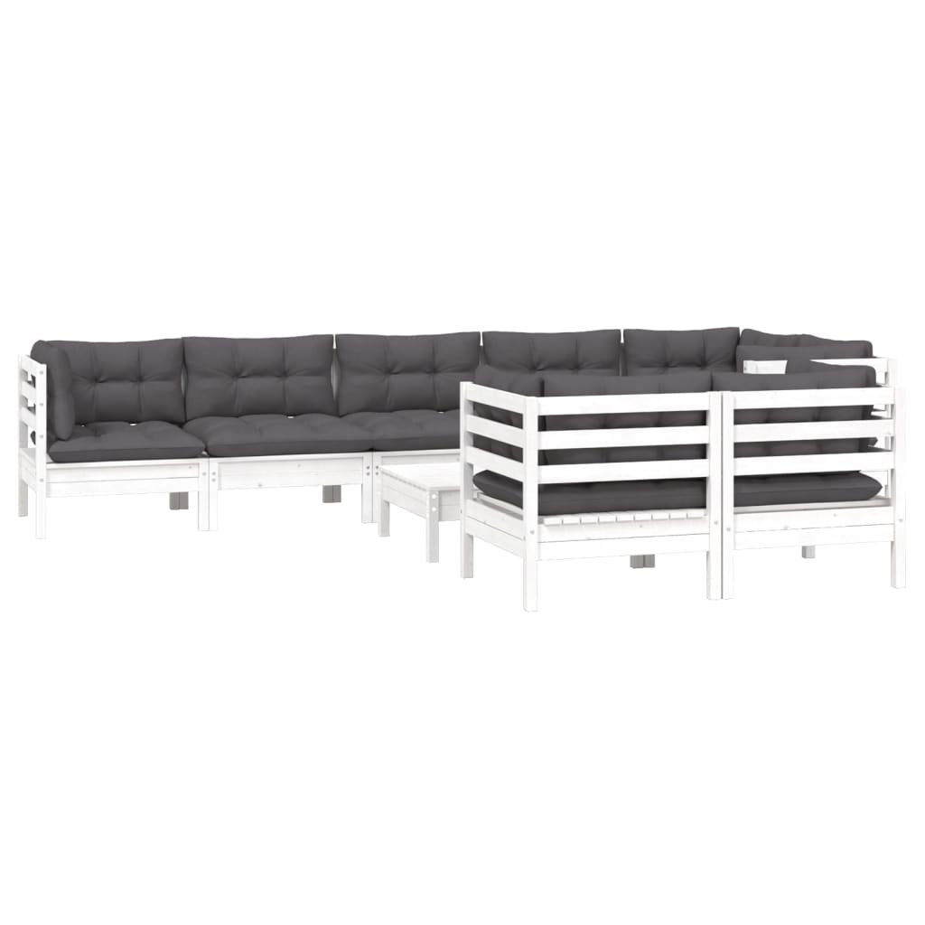 9-delige Loungeset met kussens massief grenenhout wit is nu te koop bij PeponiXL, paradijselijk wonen!