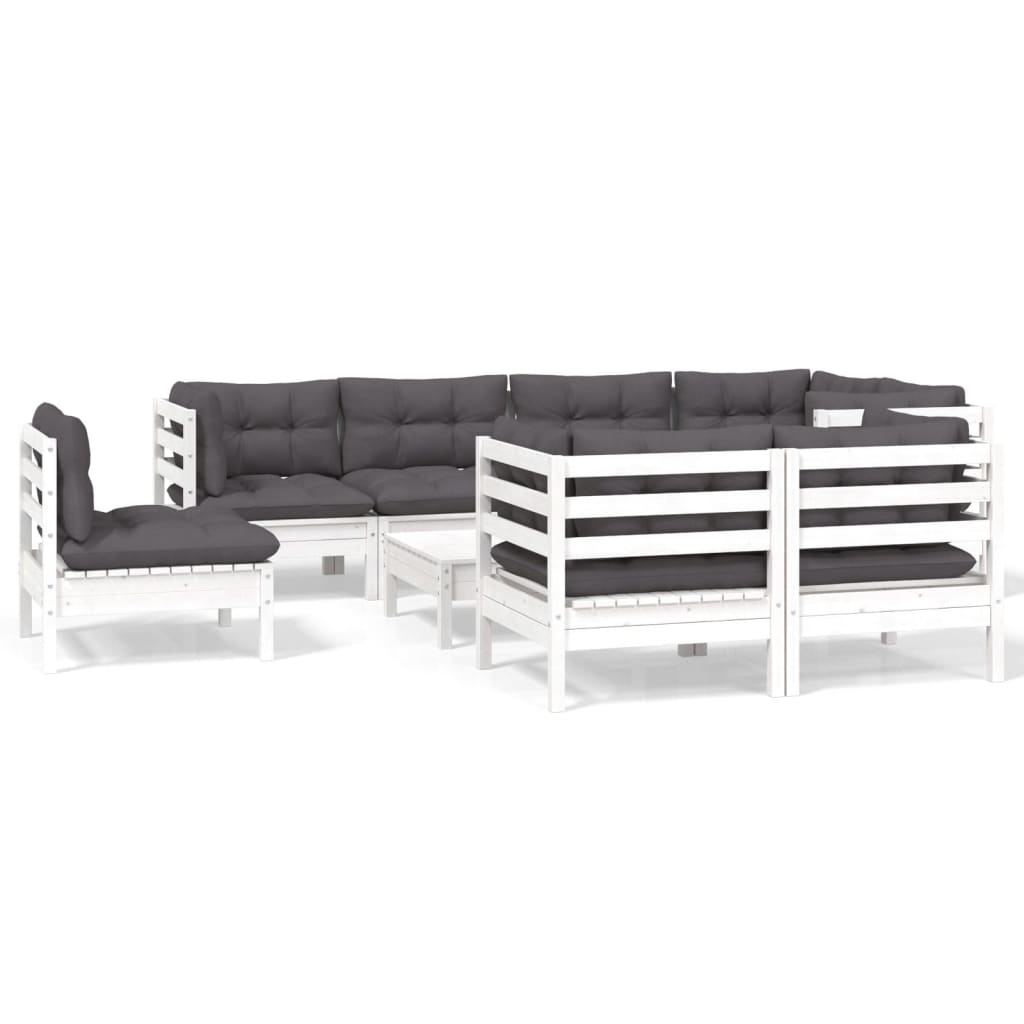 9-delige Loungeset met kussens massief grenenhout wit is nu te koop bij PeponiXL, paradijselijk wonen!