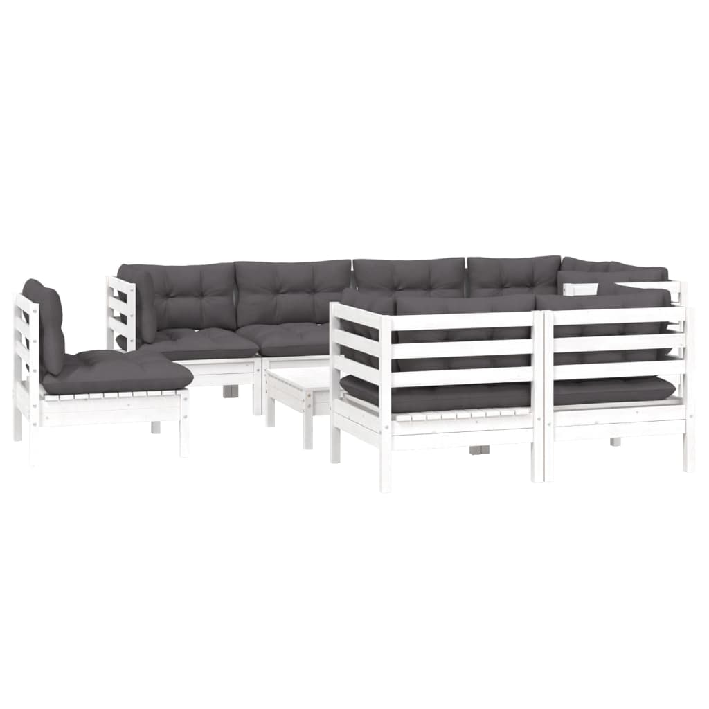 9-delige Loungeset met kussens massief grenenhout wit is nu te koop bij PeponiXL, paradijselijk wonen!