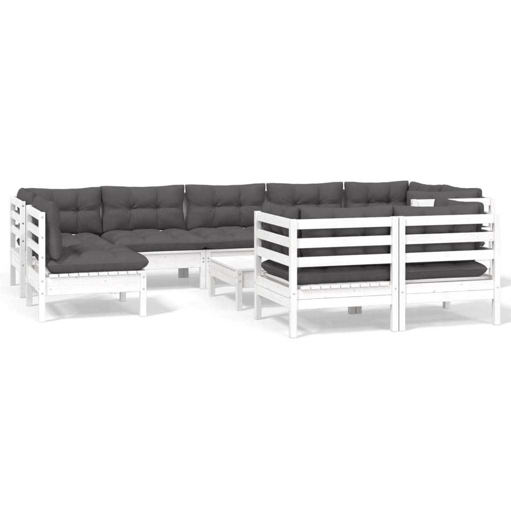 10-delige Loungeset met kussens massief grenenhout wit is nu te koop bij PeponiXL, paradijselijk wonen!