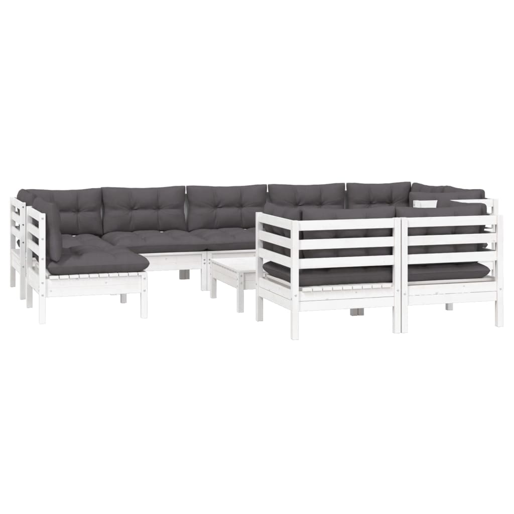 10-delige Loungeset met kussens massief grenenhout wit is nu te koop bij PeponiXL, paradijselijk wonen!