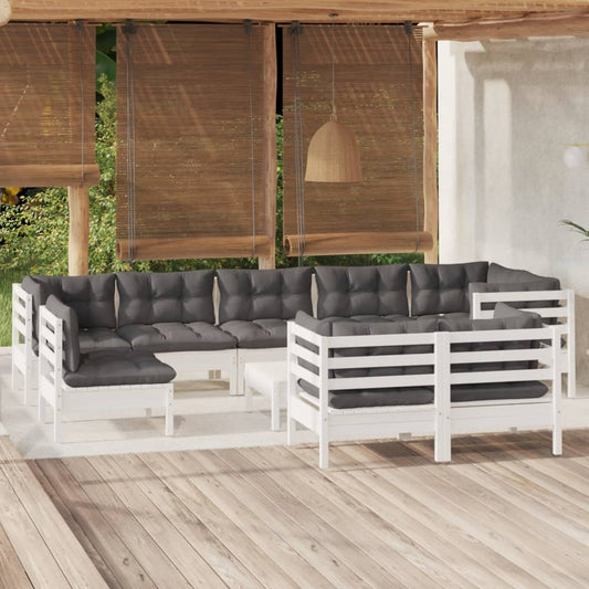 10-delige Loungeset met kussens massief grenenhout wit is nu te koop bij PeponiXL, paradijselijk wonen!