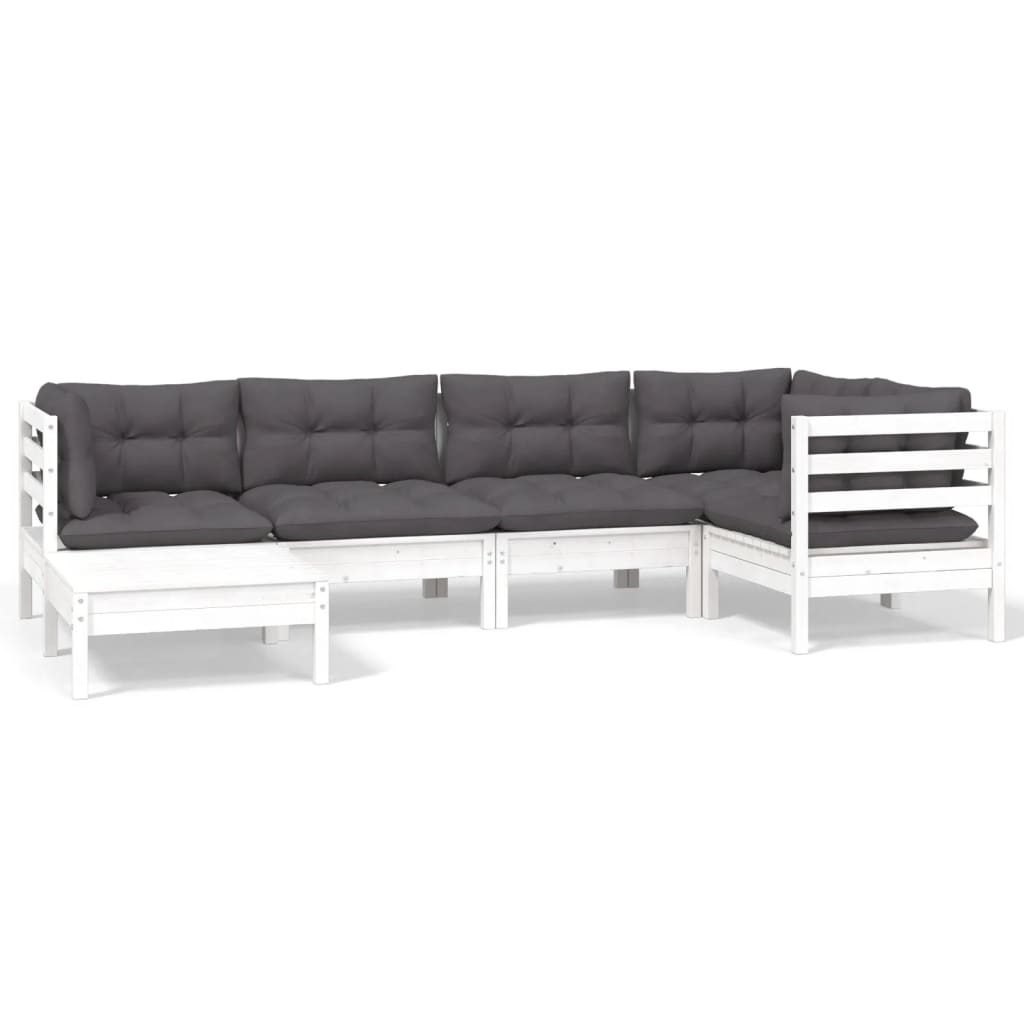 6-delige Loungeset met kussens massief grenenhout wit is nu te koop bij PeponiXL, paradijselijk wonen!