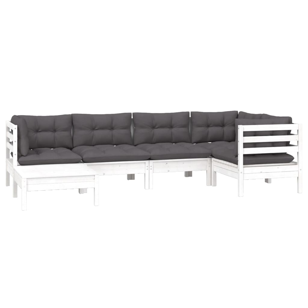 6-delige Loungeset met kussens massief grenenhout wit is nu te koop bij PeponiXL, paradijselijk wonen!