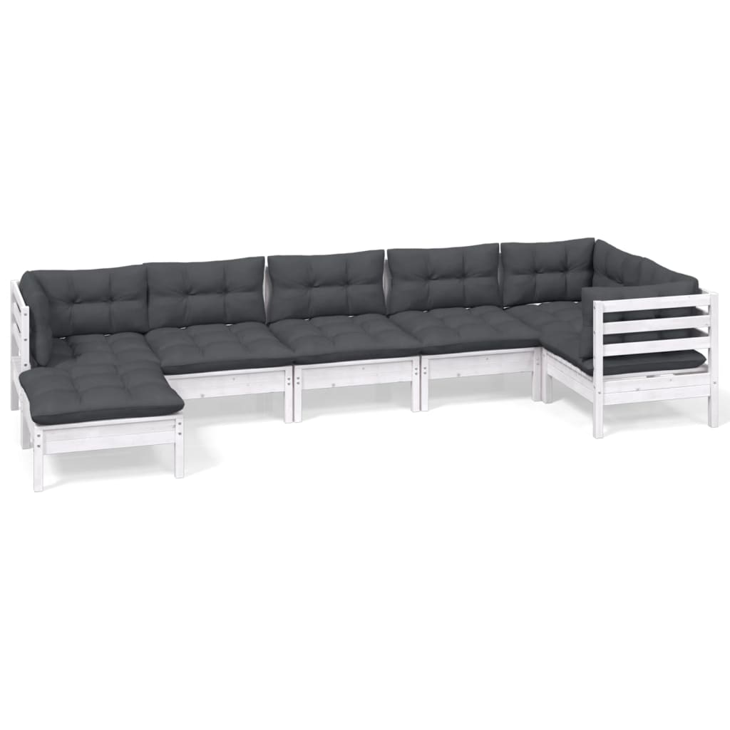 7-delige Loungeset met kussens massief grenenhout wit is nu te koop bij PeponiXL, paradijselijk wonen!