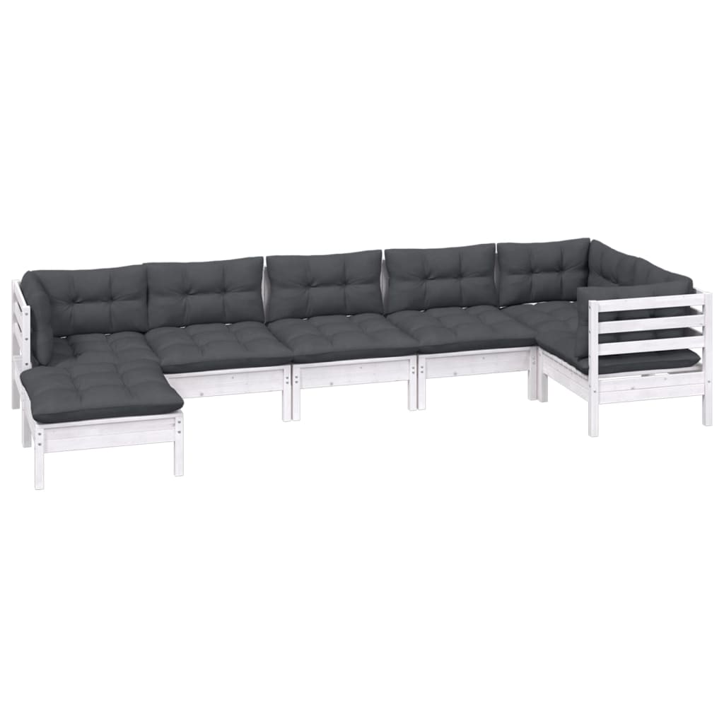 7-delige Loungeset met kussens massief grenenhout wit is nu te koop bij PeponiXL, paradijselijk wonen!