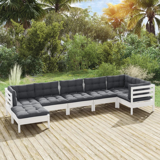7-delige Loungeset met kussens massief grenenhout wit is nu te koop bij PeponiXL, paradijselijk wonen!