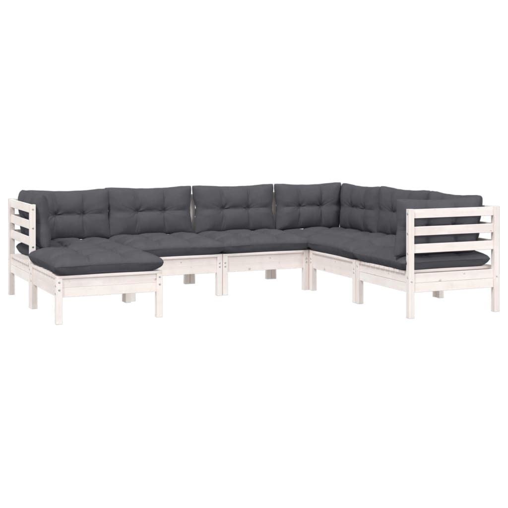 7-delige Loungeset met kussens massief grenenhout wit is nu te koop bij PeponiXL, paradijselijk wonen!