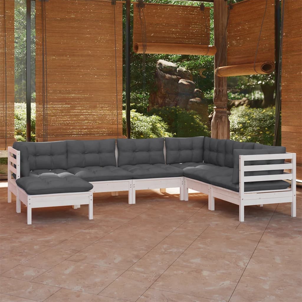 7-delige Loungeset met kussens massief grenenhout wit is nu te koop bij PeponiXL, paradijselijk wonen!