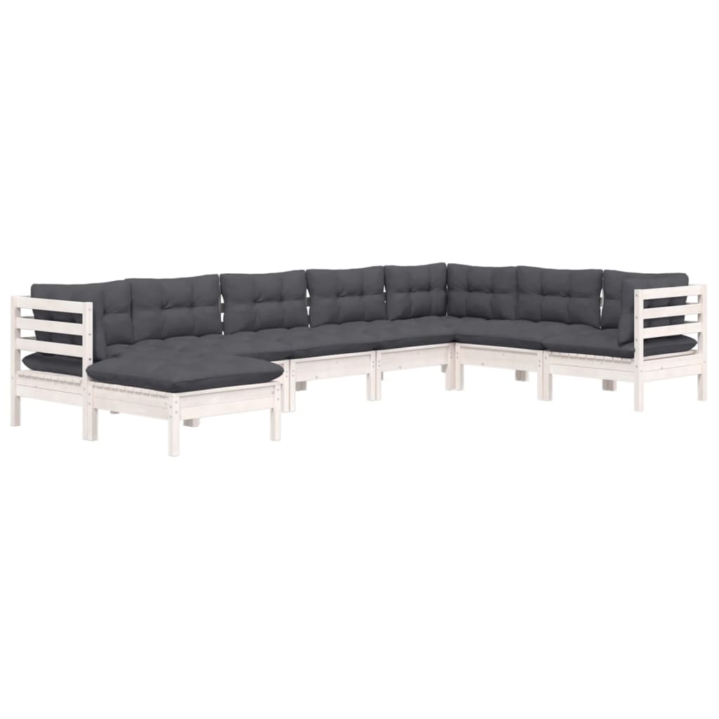 8-delige Loungeset met kussens massief grenenhout wit is nu te koop bij PeponiXL, paradijselijk wonen!