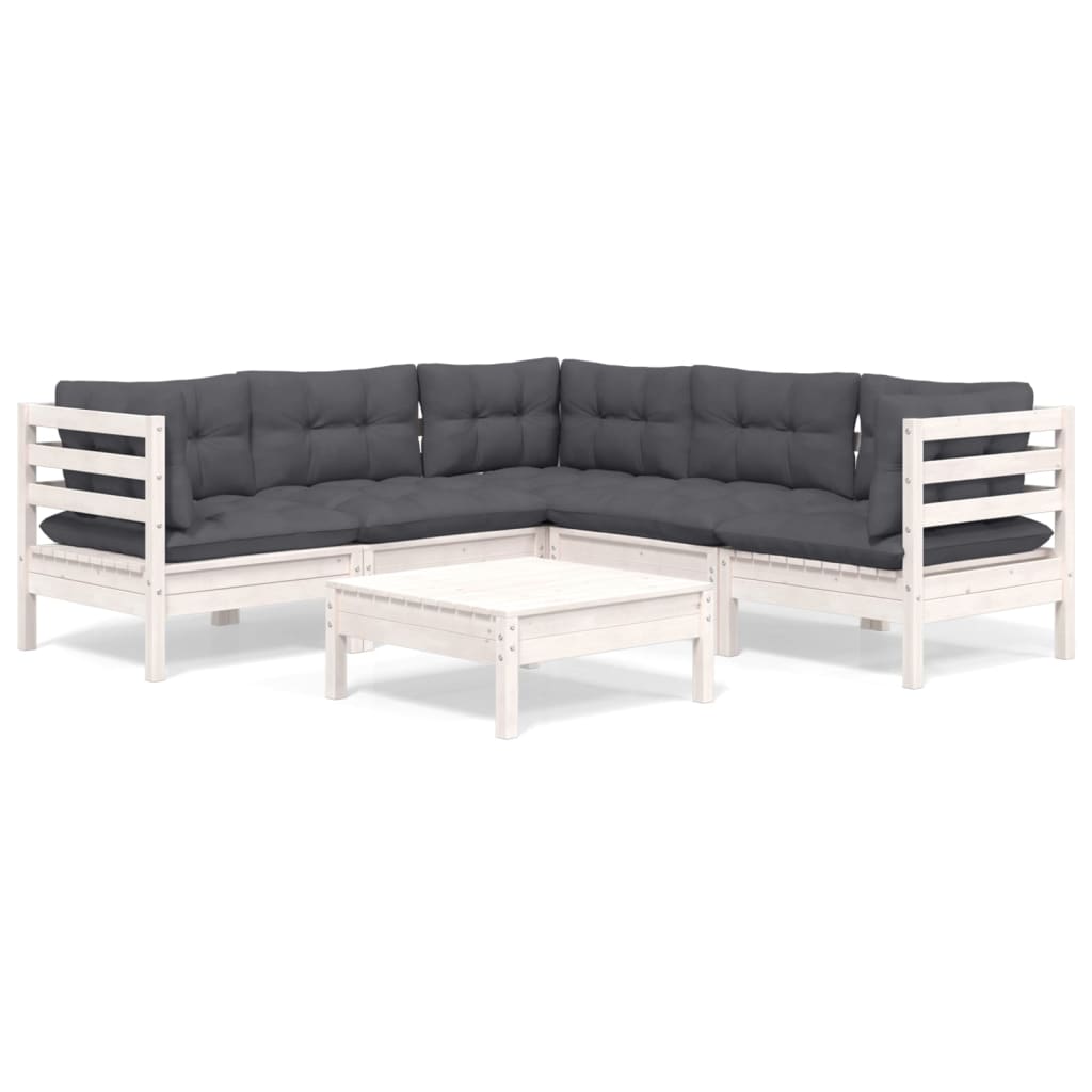 6-delige Loungeset met kussens massief grenenhout wit is nu te koop bij PeponiXL, paradijselijk wonen!