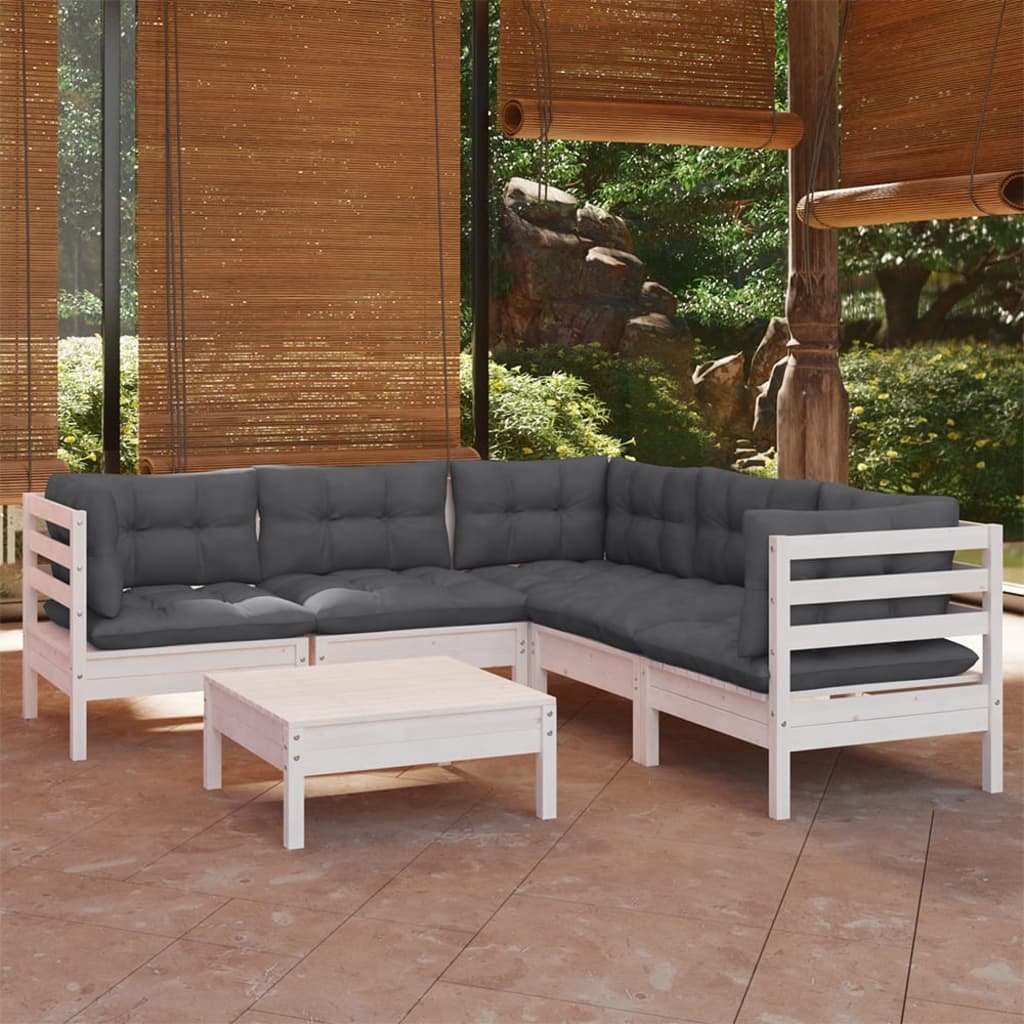 6-delige Loungeset met kussens massief grenenhout wit is nu te koop bij PeponiXL, paradijselijk wonen!
