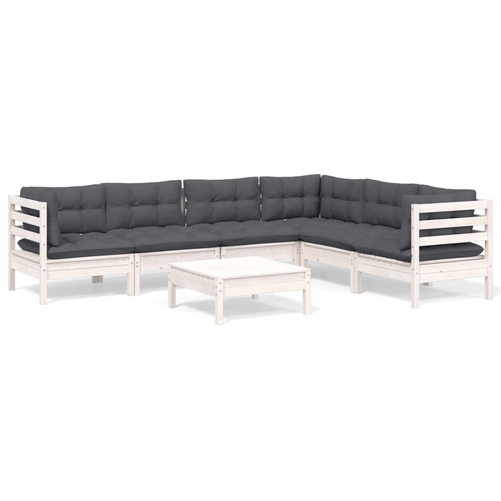 7-delige Loungeset met kussens massief grenenhout wit is nu te koop bij PeponiXL, paradijselijk wonen!