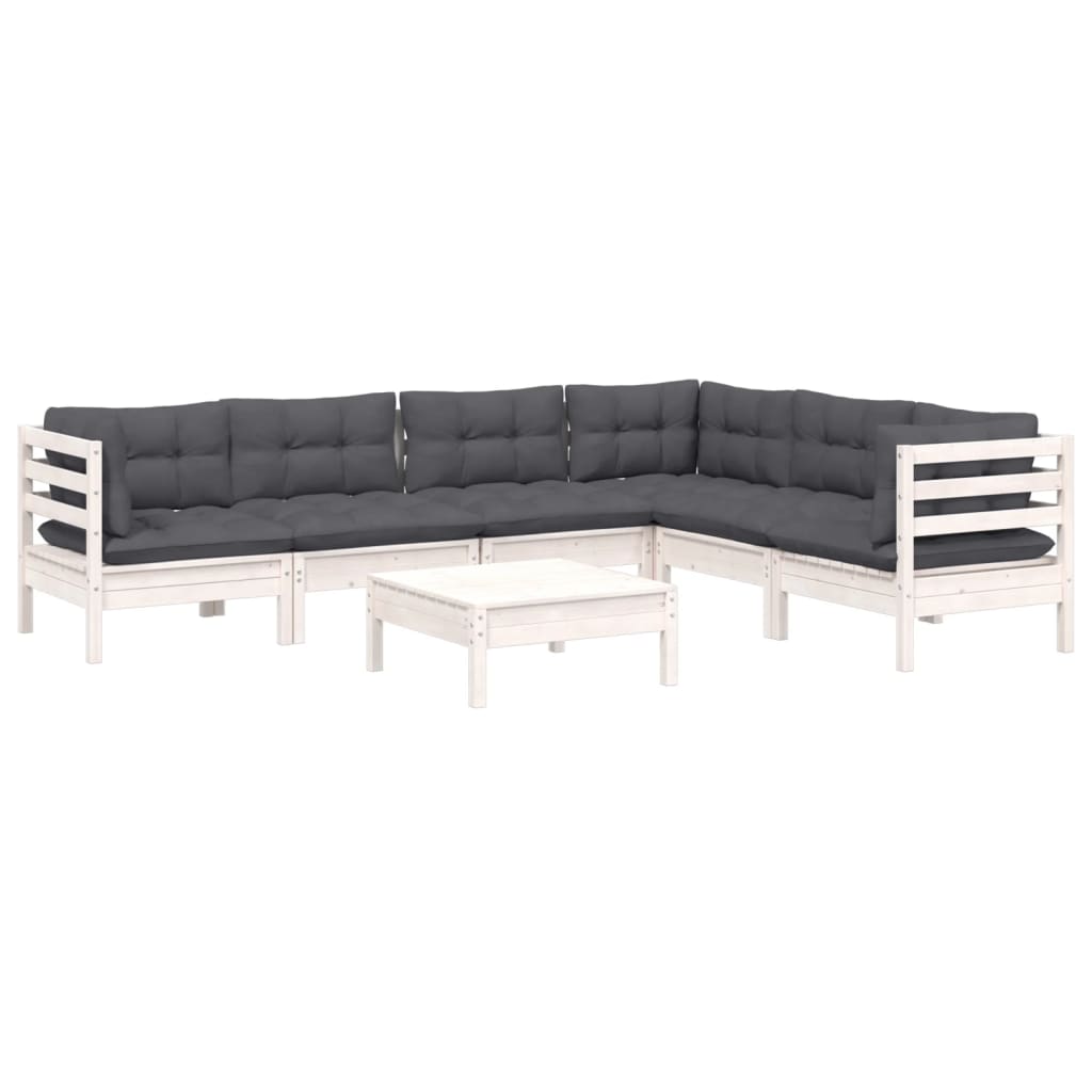 7-delige Loungeset met kussens massief grenenhout wit is nu te koop bij PeponiXL, paradijselijk wonen!