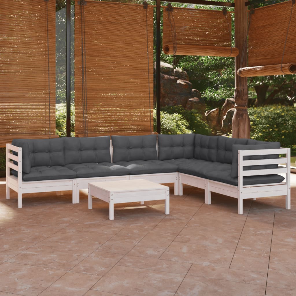 7-delige Loungeset met kussens massief grenenhout wit is nu te koop bij PeponiXL, paradijselijk wonen!