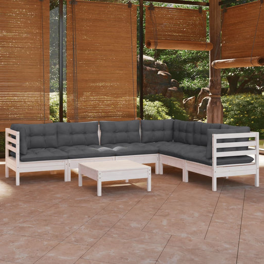 7-delige Loungeset met kussens massief grenenhout wit is nu te koop bij PeponiXL, paradijselijk wonen!