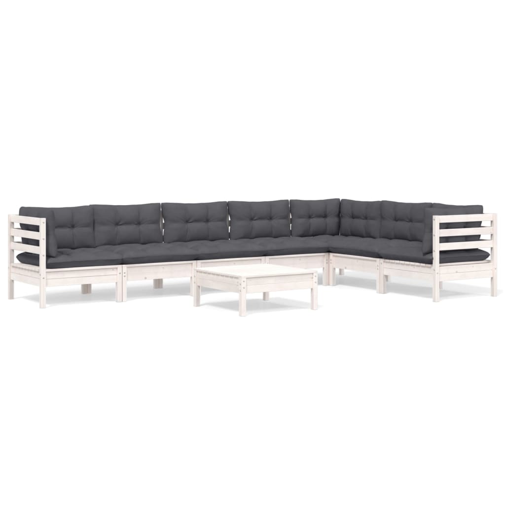 8-delige Loungeset met kussens massief grenenhout wit is nu te koop bij PeponiXL, paradijselijk wonen!