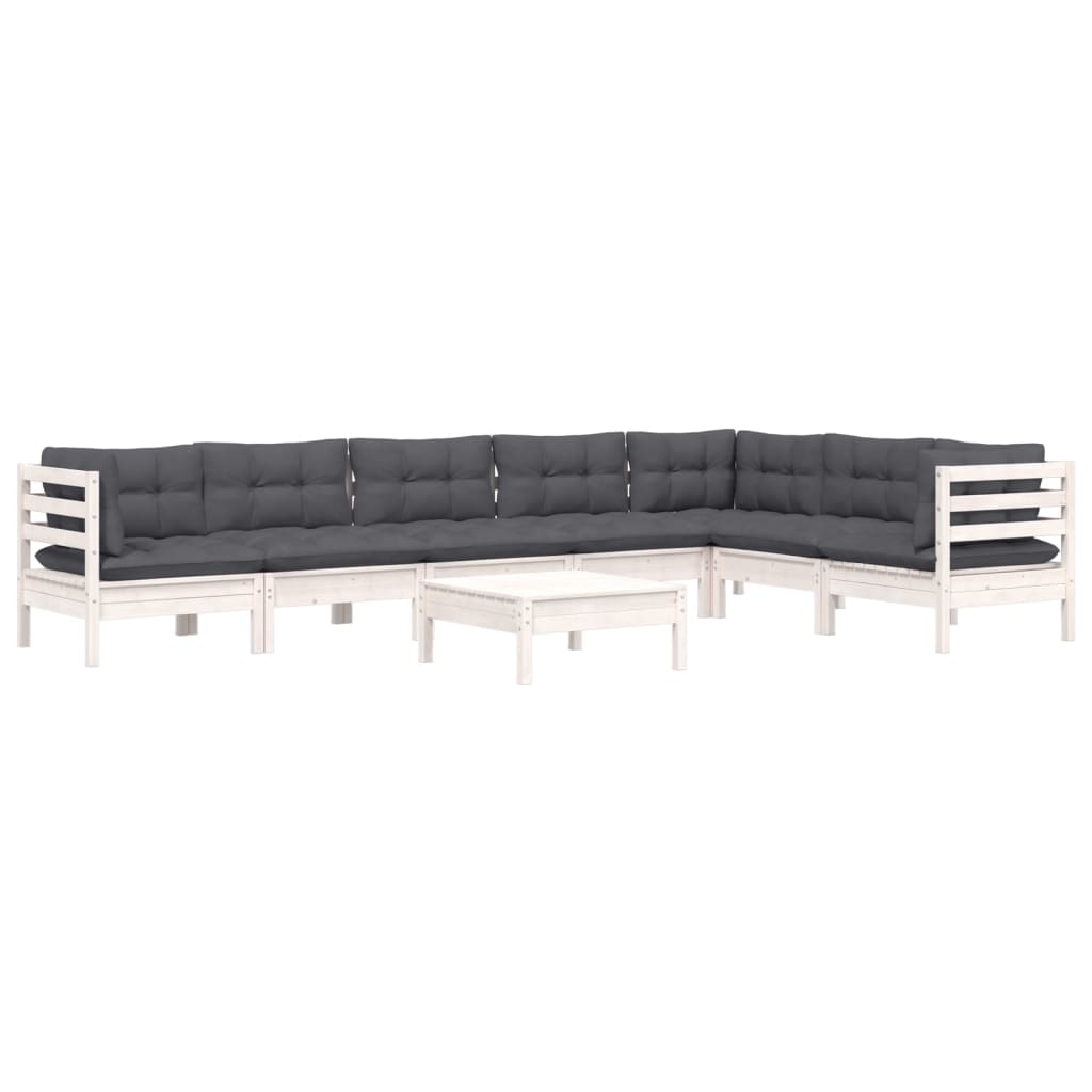 8-delige Loungeset met kussens massief grenenhout wit is nu te koop bij PeponiXL, paradijselijk wonen!