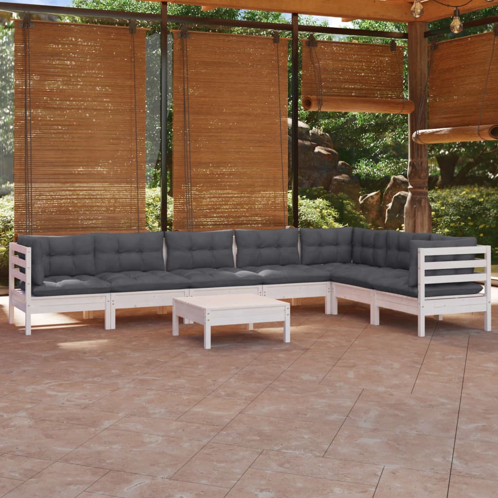 8-delige Loungeset met kussens massief grenenhout wit is nu te koop bij PeponiXL, paradijselijk wonen!